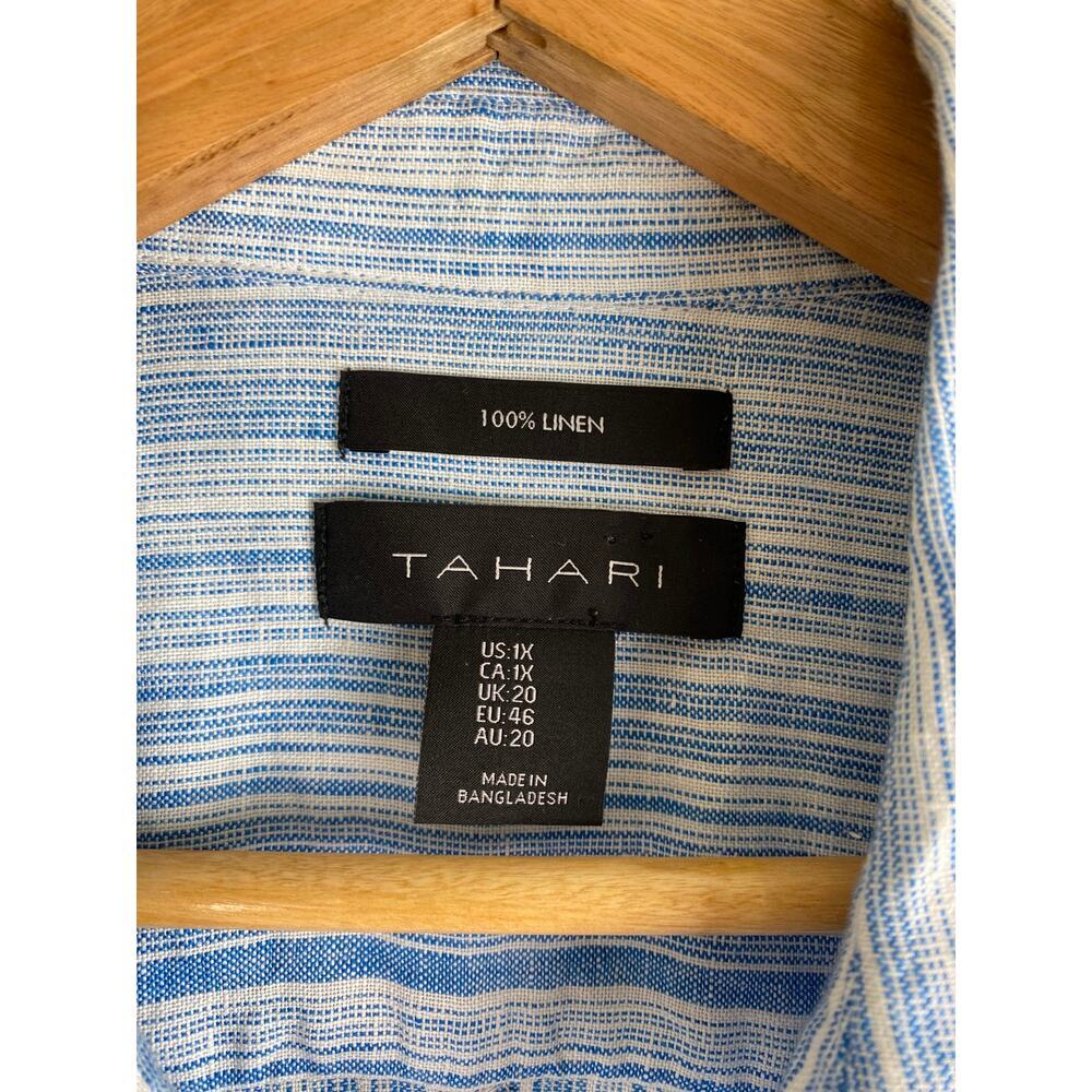 Tahari Linen Stripe Shirtdress Blue White Button Front 1X - Picture 9 of 11
